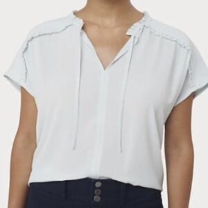 Loft Mixed Media Shoulder Ruffle Misty Blue Blouse Top
